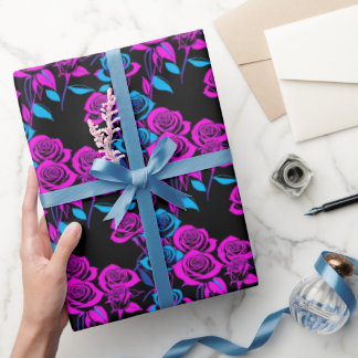 Papier Cadeau Roses de couleur néon