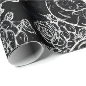 Papier Cadeau Roses des crânes et des calques | Funky Gothique G (Coin rond)