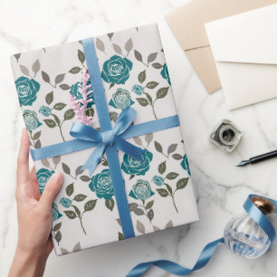 Papier Cadeau Roses dessinées dans des bleus et des verts atténu