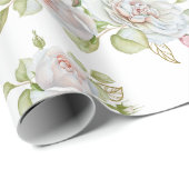 Papier Cadeau Roses élégants avec Feuilles gravés or (Coin rond)