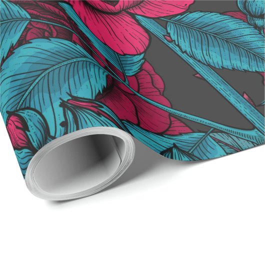 Papier Cadeau Roses en rouge et bleu (Coin rond)