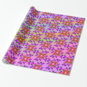 Papier Cadeau Roses en violet, rose et étincelles