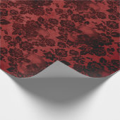 Papier Cadeau Roses et crânes noirs en rouge (Coin)