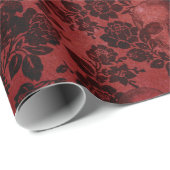 Papier Cadeau Roses et crânes noirs en rouge (Coin rond)