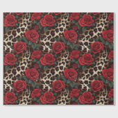 Papier Cadeau Roses et Empreintes de léopard (Plat)