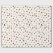 Papier Cadeau Roses et feuillage de couleur corail (Plat)