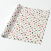 Papier Cadeau Roses et feuillage de couleur corail (Déroulé)