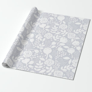 Papier Cadeau Roses et fleurs blanc et gris motif