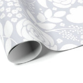 Papier Cadeau Roses et fleurs blanc et gris motif (Coin rond)
