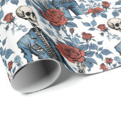 Papier Cadeau Roses et os, squelettes et roses rouges (Coin rond)