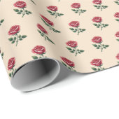 Papier Cadeau Roses Féminines Aquarelle Rose sur Sable Chaud (Coin rond)