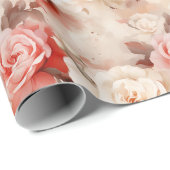 Papier Cadeau Roses Fleurs Roses Rose Foncé Élégant Fête de Mari (Coin rond)