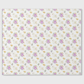 Papier Cadeau Roses floraux cygnes violet et or (Plat)