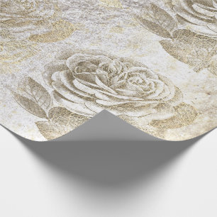 Papier Cadeau Roses Foxier Gold Pearly Metallal Floral Blanc