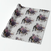 Papier Cadeau Roses gothiques simples et crâne fête d'Halloween (Déroulé)