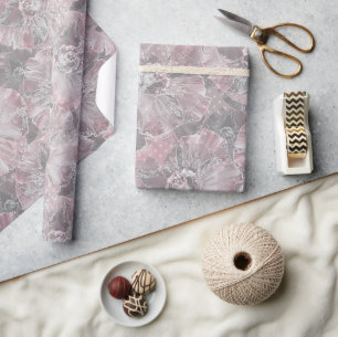 Papier Cadeau Roses, gris, élégant, grand, fleurs, fleurs rose