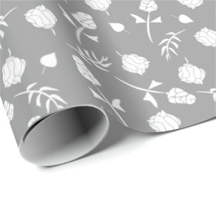 Papier Cadeau Roses gris et blanches Roses Rosebud Floral Imprim