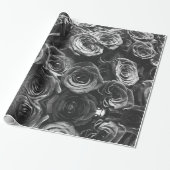 Papier Cadeau Roses gris, photo florale grise (Déroulé)