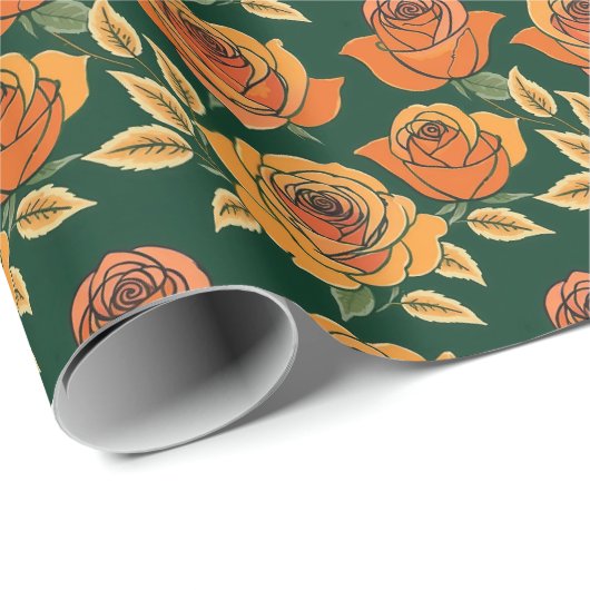 Papier Cadeau Roses In Various Shades Of Orange And Yellow  (Coin rond)