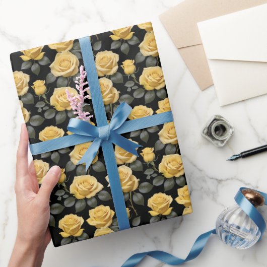 Papier Cadeau Roses Jaune Doré (Cadeaux)