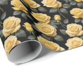 Papier Cadeau Roses Jaune Doré (Coin rond)