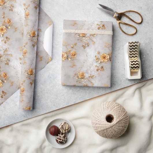 Papier Cadeau Roses jaunes romantiques (Artisanat)