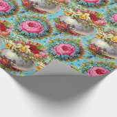PAPIER CADEAU ROSES JAUNES ROUGES, OEUFS DE PÂQUES EN FLEURS BLE (Coin)
