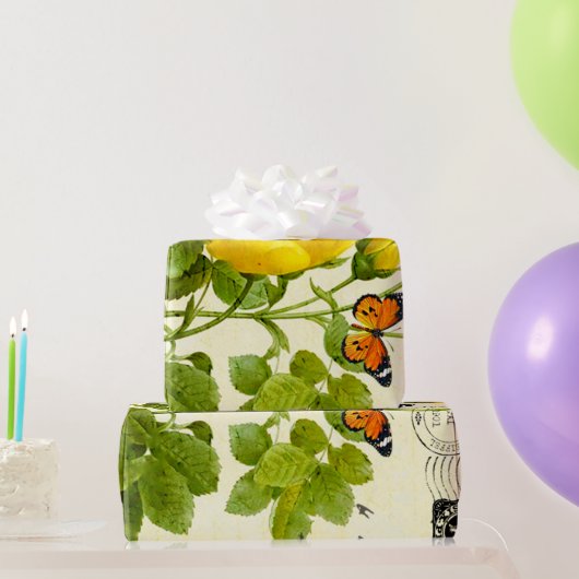 Papier Cadeau Roses jaunes vintages (Cadeaux de fête)