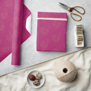 Papier Cadeau Roses Or Rose Fête Anniversaire