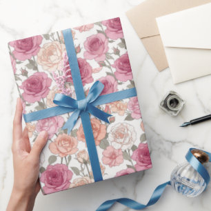 Papier Cadeau Roses & Pivoines — Minimalisme Pastel Moderne