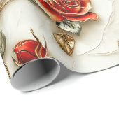 Papier Cadeau Roses Red Gold Vintage (Coin rond)