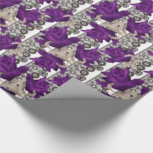 Papier Cadeau Roses rétro, violet (Coin)