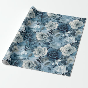 Papier Cadeau Roses romantiques Dusty Blue