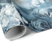 Papier Cadeau Roses romantiques Dusty Blue (Coin rond)