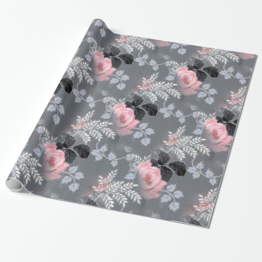Papier Cadeau Roses rose pâle sur Arrière - plan gris (Déroulé)