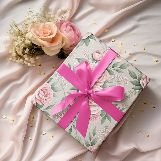 Papier Cadeau Roses roses de maman