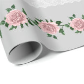 Papier Cadeau Roses roses et dentelle de mariage  (Coin rond)