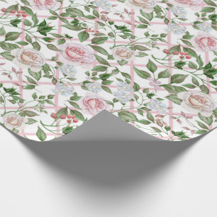 Papier Cadeau Roses roses - Florale Vintage d'aquarelle