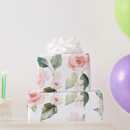 Papier Cadeau Roses roses florales élégantes (Cadeaux de fête)