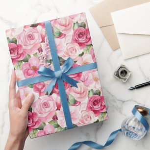Papier Cadeau Roses roses romantiques Mariage floral