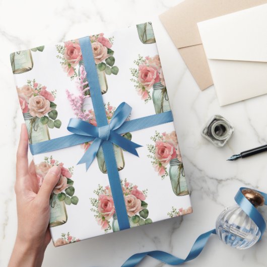 Papier Cadeau Roses roses roses Floral Mason Jar (Cadeaux)