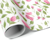 Papier Cadeau Roses roses sur blanc (Coin rond)