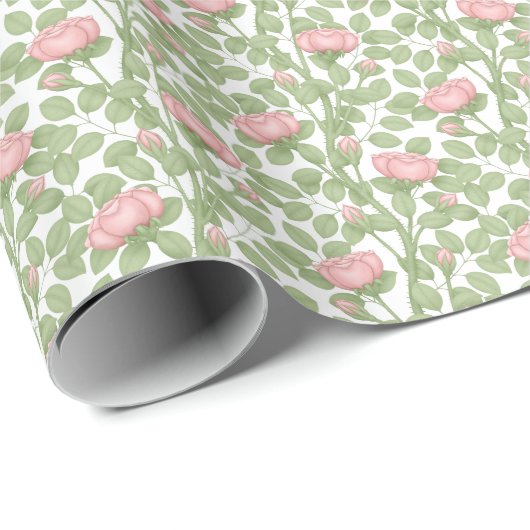 Papier Cadeau Roses roses sur fond blanc (Coin rond)