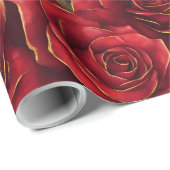 Papier Cadeau Roses rouge et or (Coin rond)