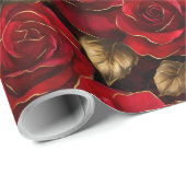 Papier Cadeau Roses rouge et or (Coin rond)