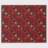 Papier Cadeau Roses rouge et or (Plat)