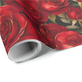 Papier Cadeau Roses rouge et or (Coin rond)