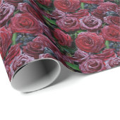 Papier Cadeau Roses Rouge Foncé Froides Sur Une Grave (Coin rond)
