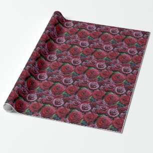 Papier Cadeau Roses Rouge Foncé Froides Sur Une Grave