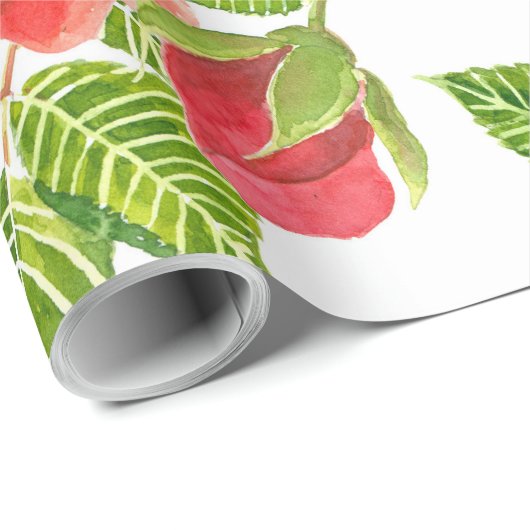 Papier Cadeau Roses rouges aquarelle transparente motif (Coin rond)